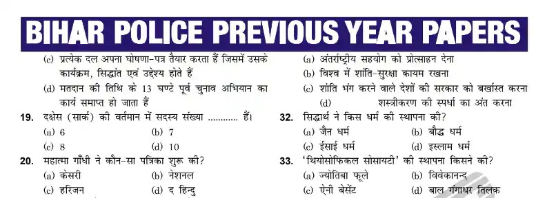 bihar police 2021 question paper Pdf in hindi