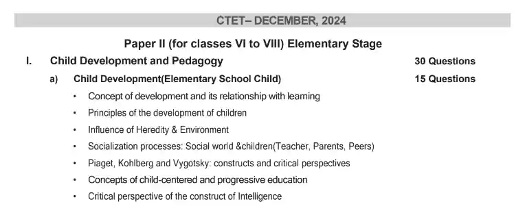 CTET paper 2 Syllabus Pdf in Hindi