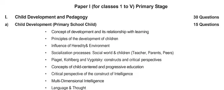 CTET paper 1 Syllabus Pdf in Hindi